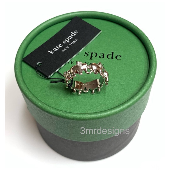 NWT Kate Spade ♠️ PRECIOUS ELEPHANT Silver Plated Brass /CZ Crystals Ring - Picture 4 of 9